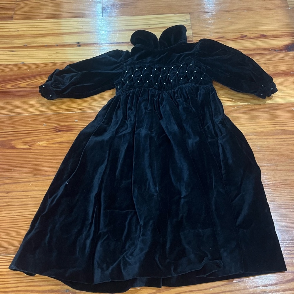 Black velvet Strasberg dress with pearls